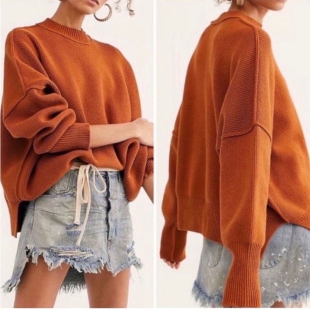 Free People Rust Crew Neck Sweater